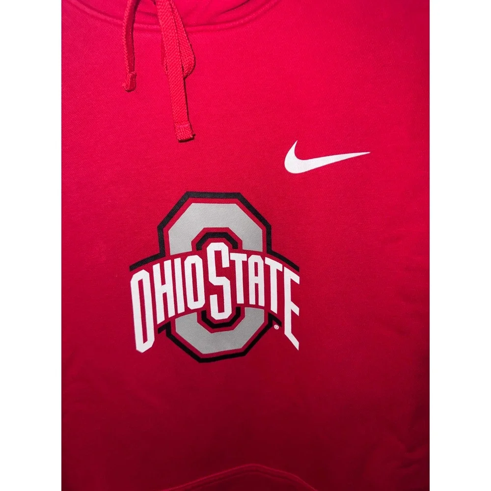 Nike Ohio State Buckeyes Hoodie Mens Medium Red Fleece Pullover OSU Swoosh